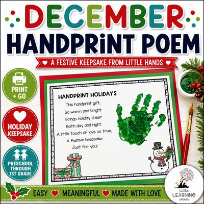 December Handprint Poem | Christmas Holiday Keepsake Craft | Preschool Kindergarten