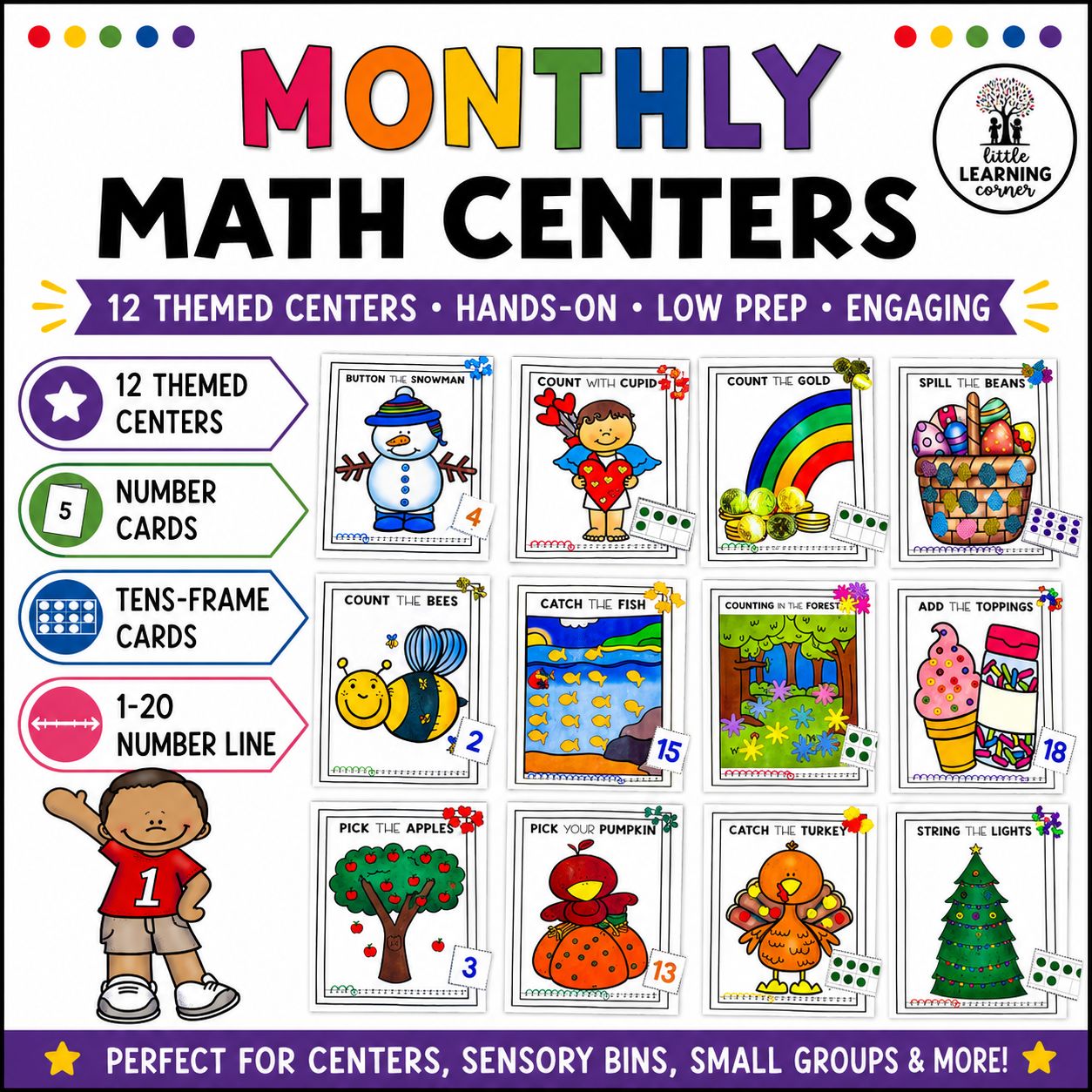 Monthly Math Centers | Seasonal Counting Activities