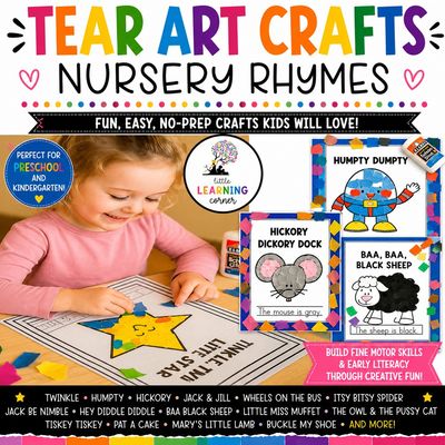 Nursery Rhymes Tear Art Crafts | Bundle | Coloring | Fine Motor Activities Nursery Rhymes Tear Art Crafts | Bundle | Coloring | Fine Motor Activities