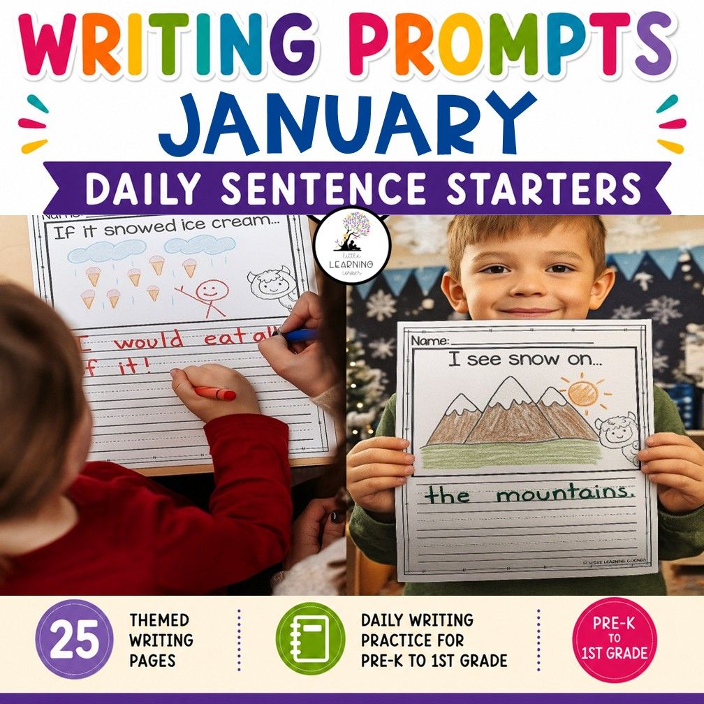 January Writing Prompts | Pre-K Kindergarten First Grade Journal Pages January Writing Prompts | Pre-K Kindergarten First Grade Journal Pages