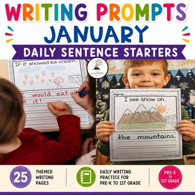 January Writing Prompts | Pre-K Kindergarten First Grade Journal Pages