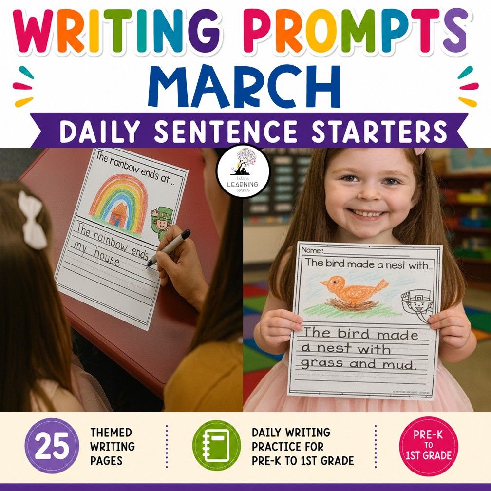 March Writing Prompts | Pre-K Kindergarten First Grade Journal Pages