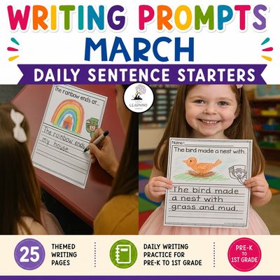 March Writing Prompts | Pre-K Kindergarten First Grade Journal Pages
