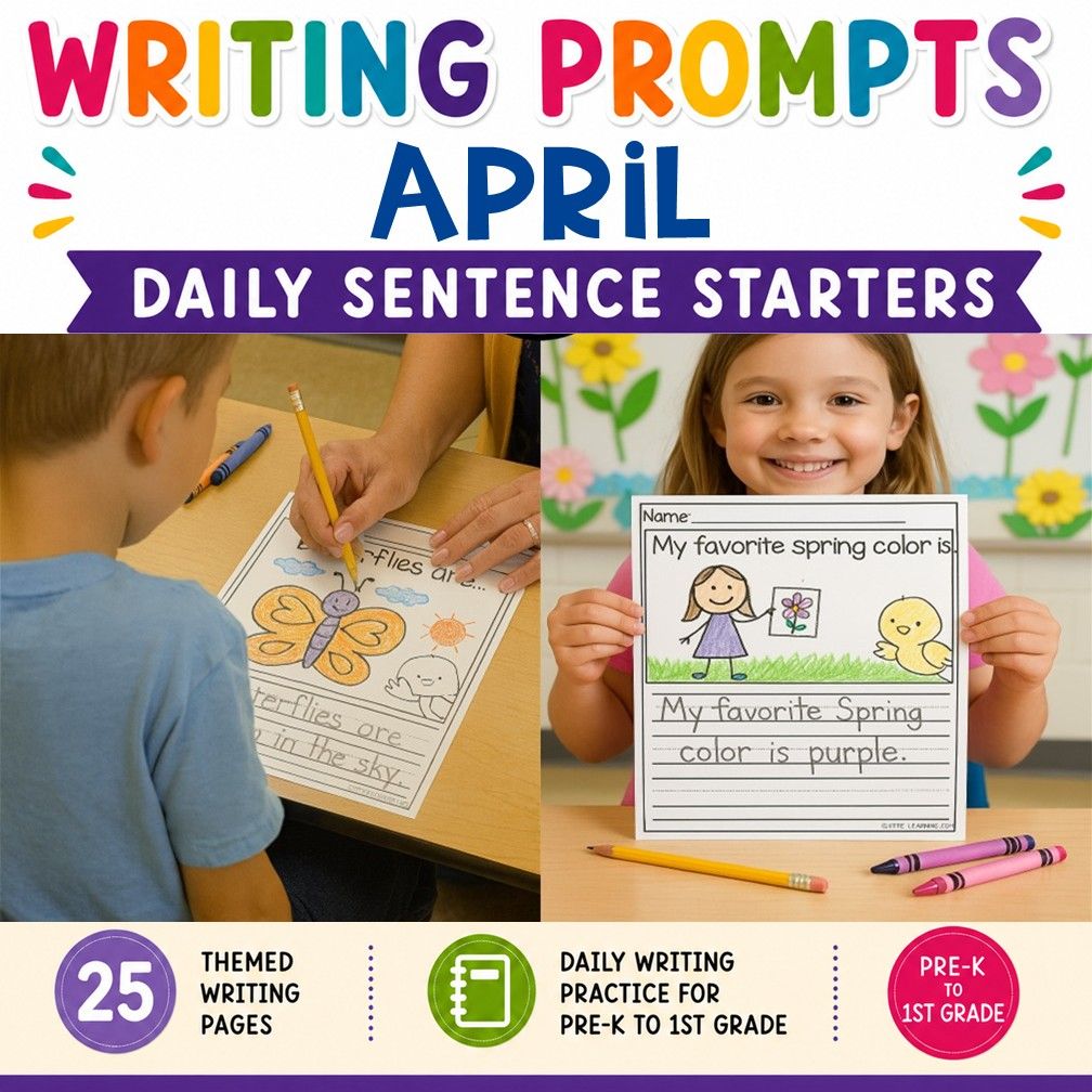 April Writing Prompts | Pre-K Kindergarten First Grade Journal Pages