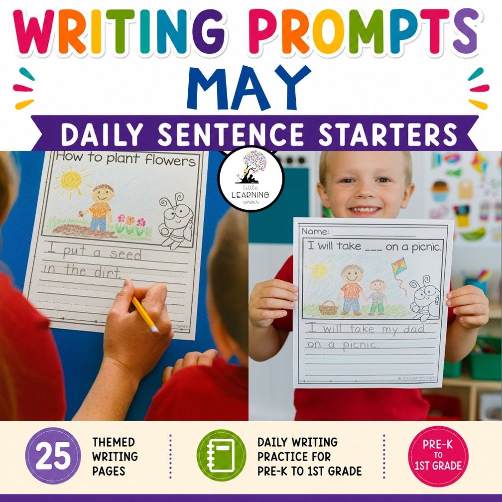 May Writing Prompts | Pre-K Kindergarten First Grade Journal Pages