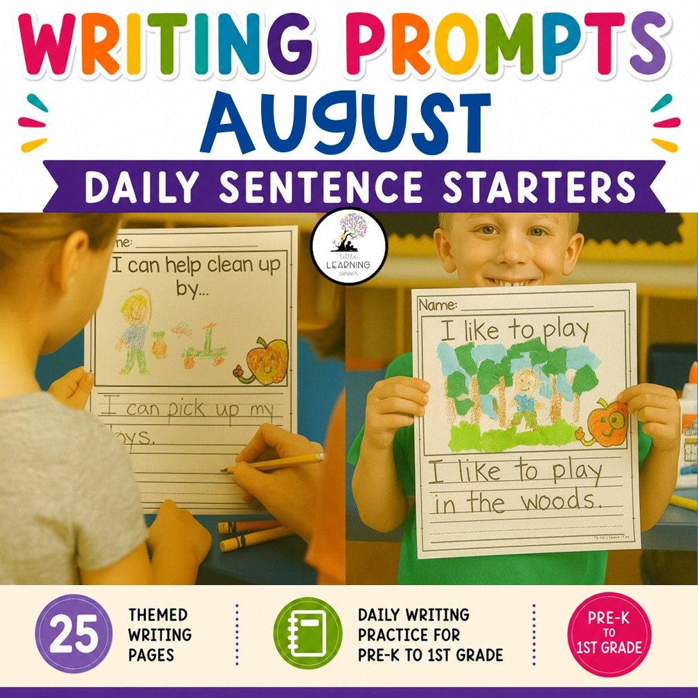 August Writing Prompts | Pre-K Kindergarten First Grade Journal Pages