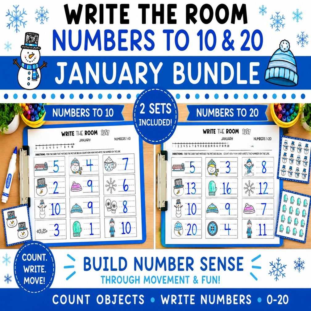 January Numbers Write the Room | Numbers to 10 and 20 Math Center Activity January Numbers Write the Room | Numbers to 10 and 20 Math Center Activity