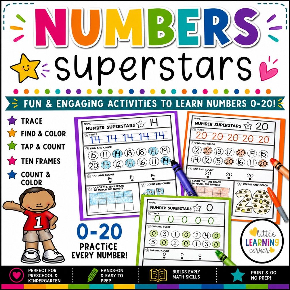 Number Superstars | Numbers to 10 and Numbers to 20 Math Worksheets