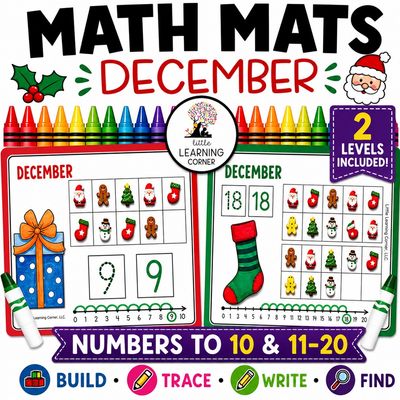 December Math Mats | Numbers to 10 | Numbers 11-20 | Christmas Counting Center Activity