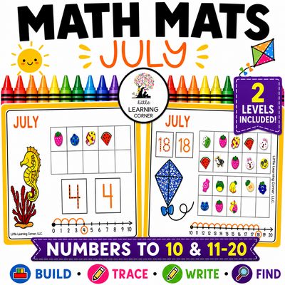 July Math Mats | Numbers to 10 | Numbers 11-20 | Summer Counting Center Activity