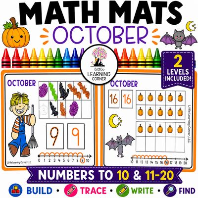 October Math Mats | Numbers to 10 | Numbers 11-20 | Halloween Counting Center Activity October Math Mats | Numbers to 10 | Numbers 11-20 | Halloween Counting Center Activity
