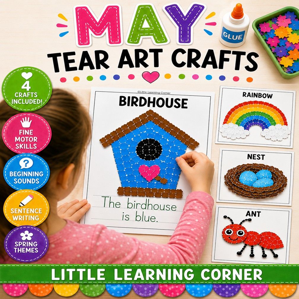 May Tear Art Crafts + Writing | End of Year Summer Bugs and Insects Fine Motor Coloring Pages