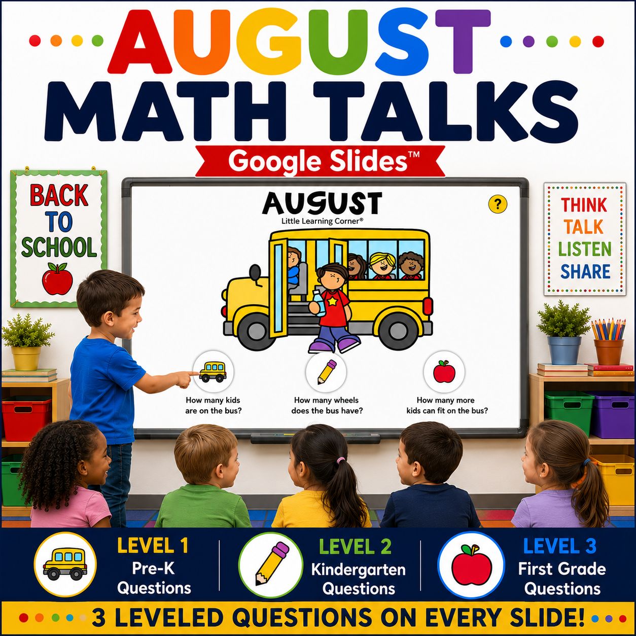 August Math Talks | GOOGLE SLIDES | Preschool, Kindergarten, First Grade