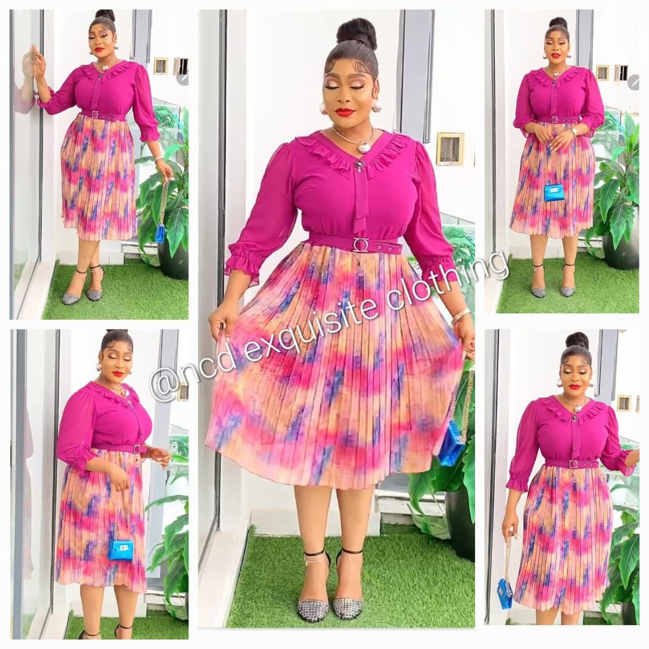 Pink Floral Pleated Dress