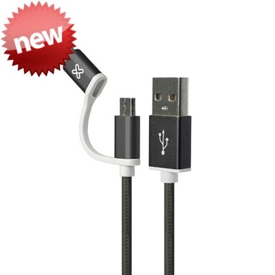 Klip Xtreme Cable 2 en 1 con conector Lightning y micro USB | 1 metro | Color Negro