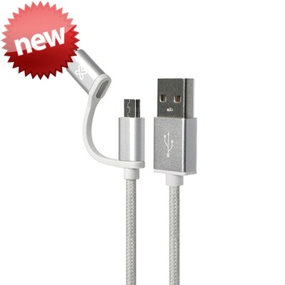 Klip Xtreme Cable 2 en 1 con conector Lightning y micro USB | 1 metro | Color Silver