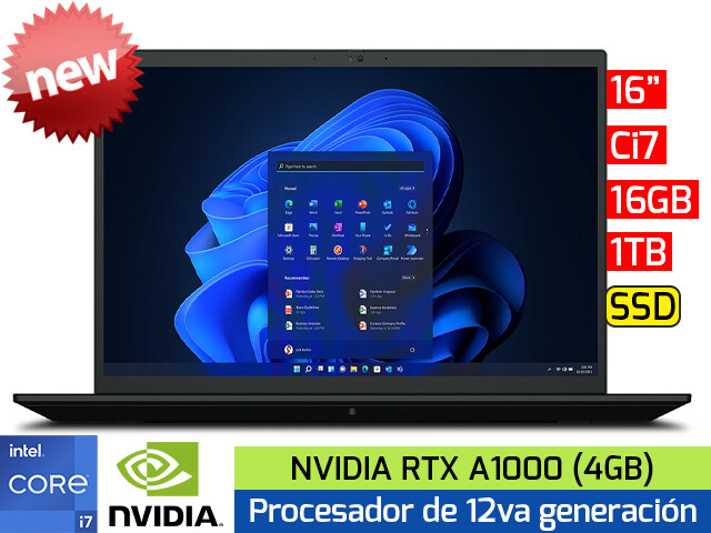 Lenovo ThinkPad P1 Gen5 | 16" - Ci7 12va - 16GB - 1TB SSD - NVIDIA RTX A1000 4GB