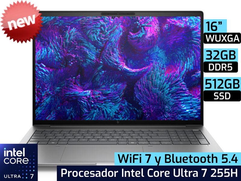 HP ZBook 8 G1i | 16&quot; - Intel Core Ultra 7 255H - 32GB DDR5 - 512GB SSD - NVIDIA RTX 500 4GB