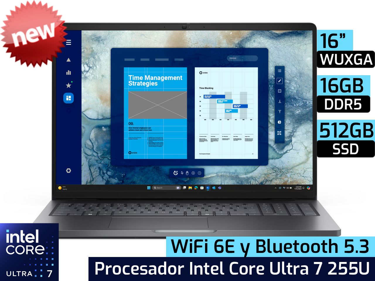 Dell Pro 16 | 16&quot; WUXGA - Intel Core Ultra 7 255U - 16GB DDR5 - 512GB SSD