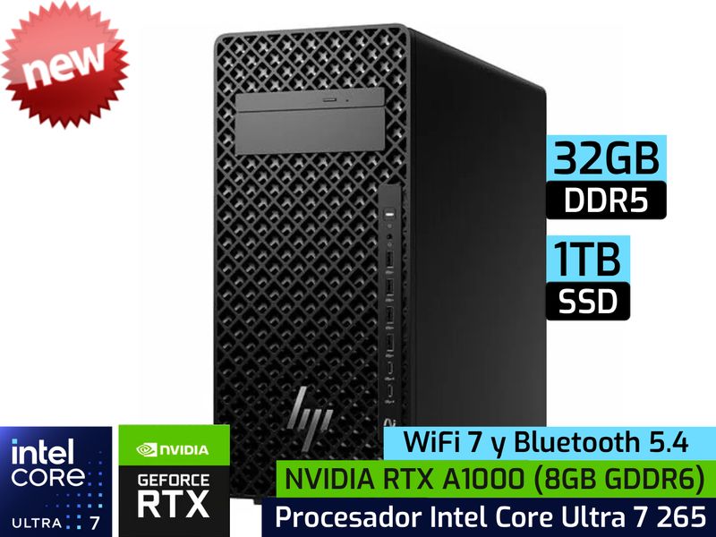 HP Z2 Tower G1i Workstation | Intel Core Ultra 7 265 - 32GB DDR5-5600 - 1TB SSD - NVIDIA A1000 8GB