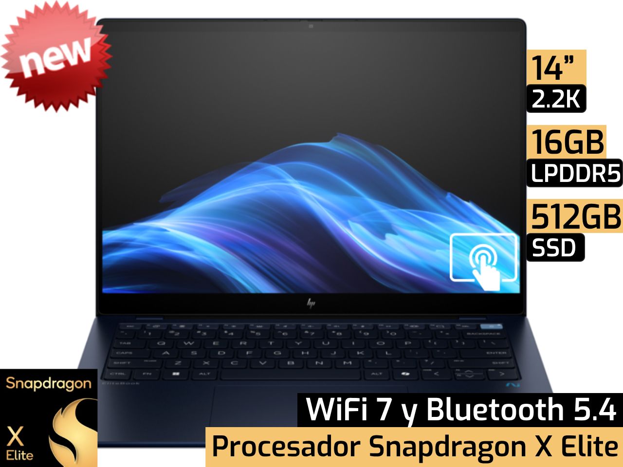 HP EliteBook Ultra G1q | 14" 2.2K - Snapdragon X Elite - 16GB LPDDR5x-8400 - 512GB SSD