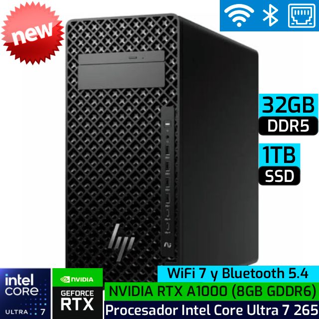 HP Z2 Tower G1i Workstation | Intel Core Ultra 7 265 - 32GB DDR5-5600 - 1TB SSD - NVIDIA A1000 8GB