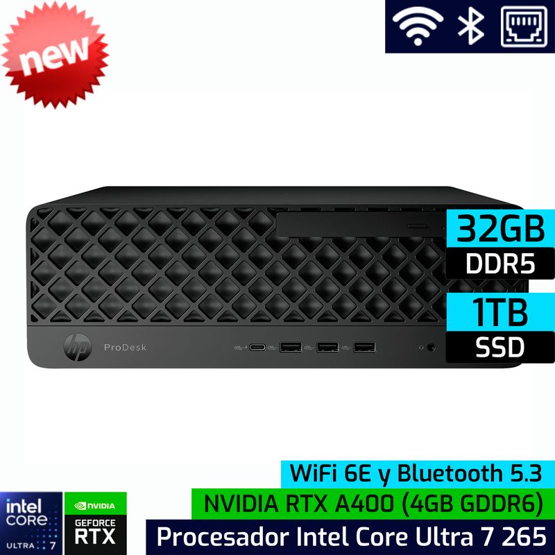 HP ProDesk 4 SFF G1i | Intel Core Ultra 7 265 - 32GB DDR5 - 1TB SSD - NVIDIA RTX A400 4GB - FreeOS