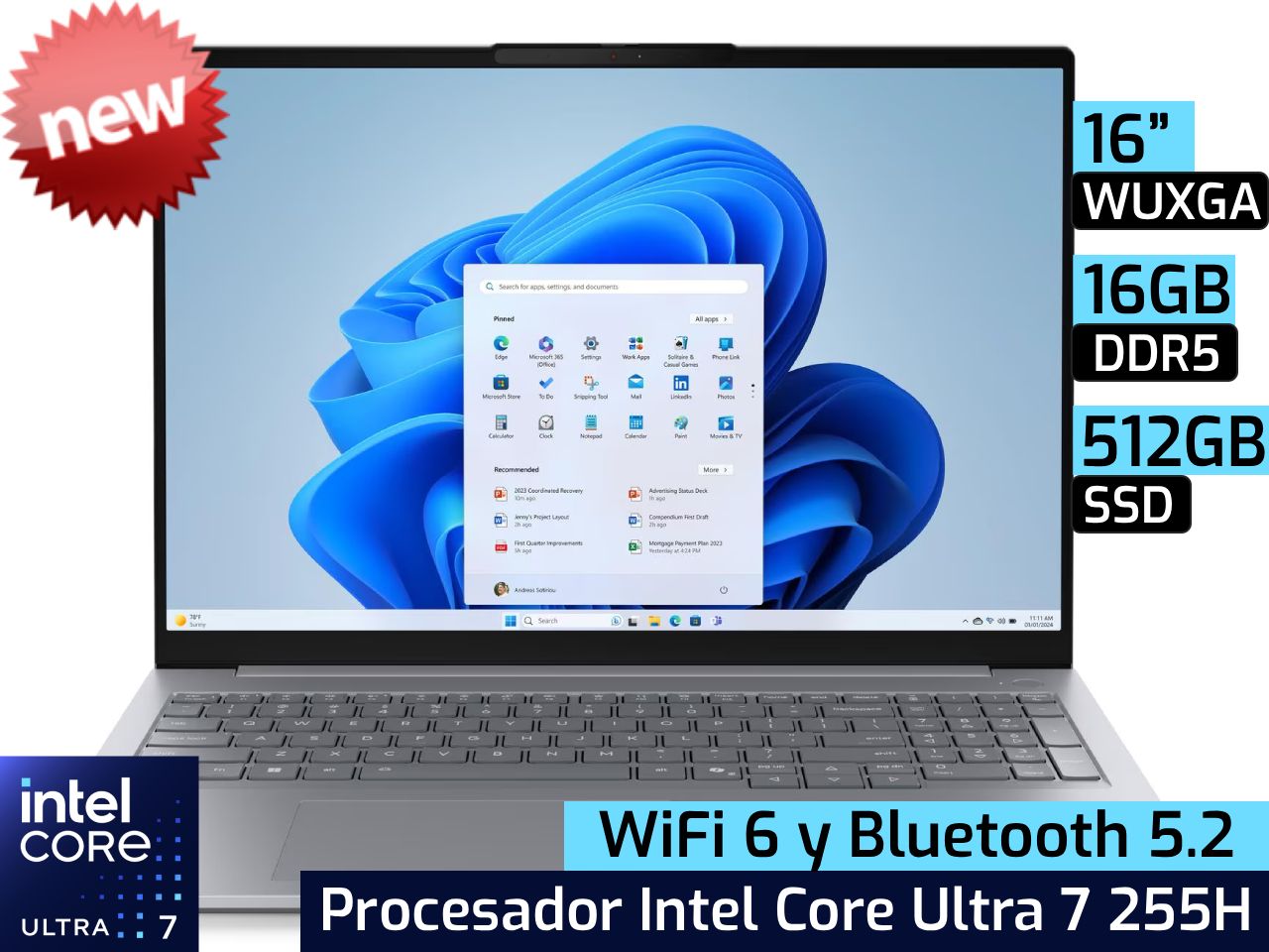 Lenovo ThinkBook 16 G8 | 16" WUXGA - Intel Core Ultra 7 255H - 16GB DDR5 - 512GB SSD