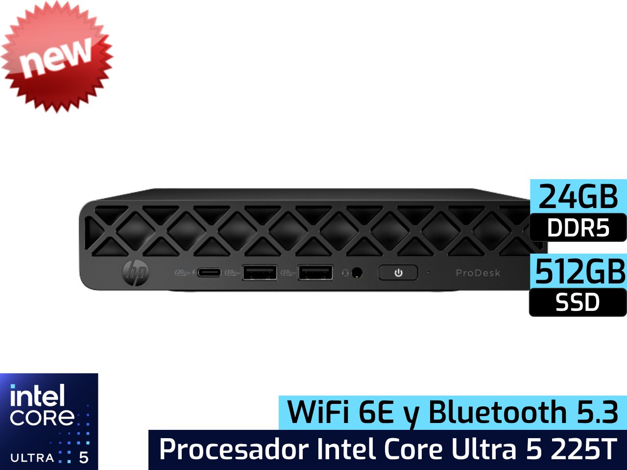 HP ProDesk Mini 4 AI G1i | Intel Core Ultra 5 225T - 24GB DDR5 - 512GB SSD