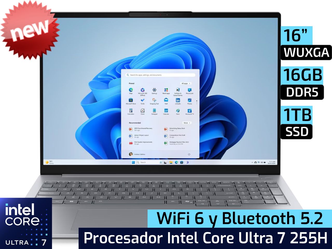 Lenovo ThinkBook 16 G8 | 16" WUXGA - Intel Core Ultra 7 255H - 16GB DDR5 - 1TB SSD