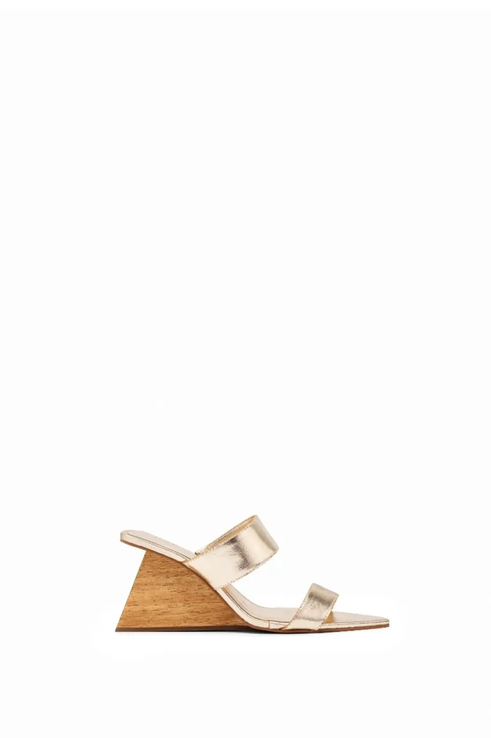 Solid Leather Clog with Wooden Heel | Gold