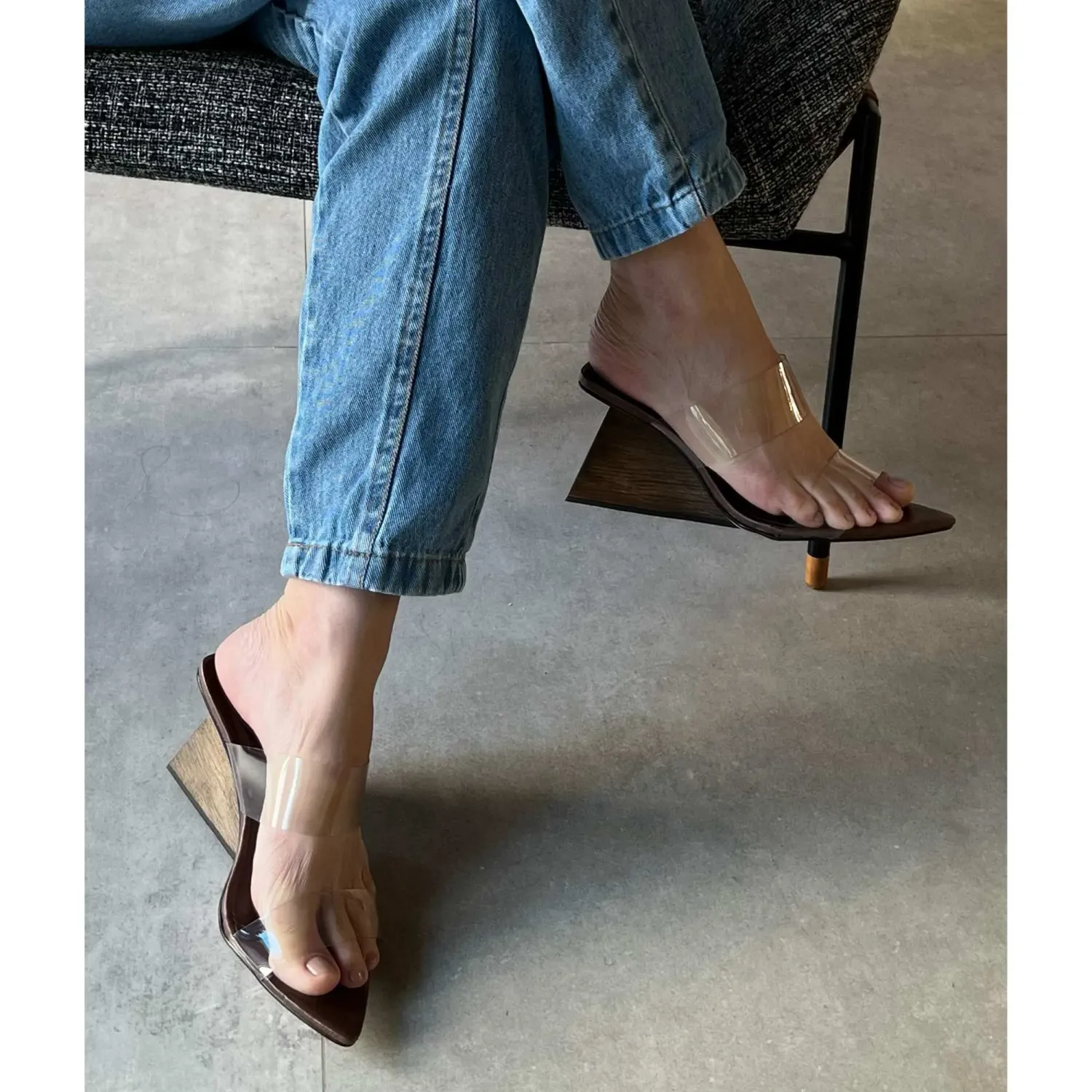 Liquid Vinyl Clog with Wooden Heel | Cocoa
