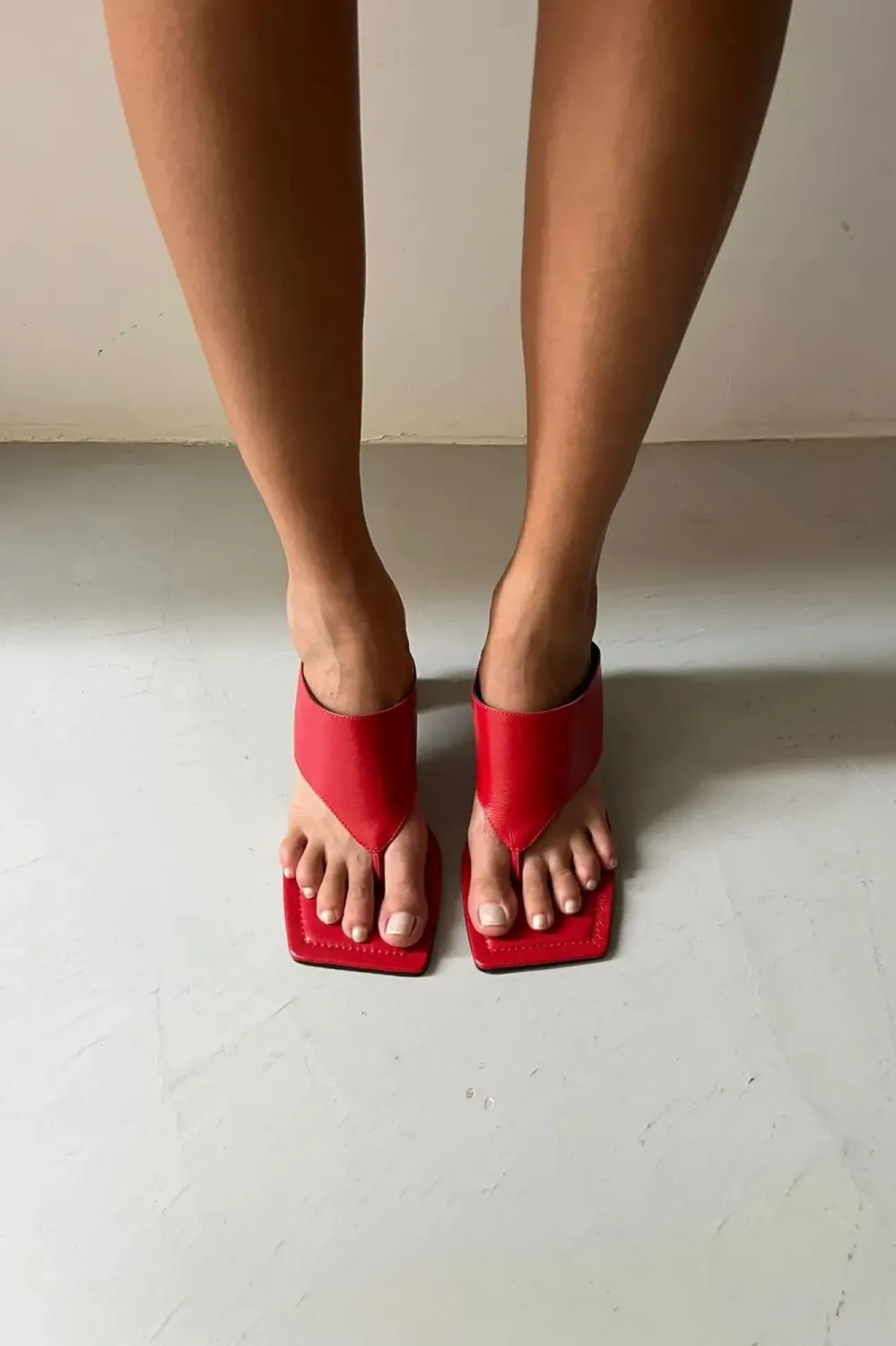 Ana Square-Toe Leather Clog | Red