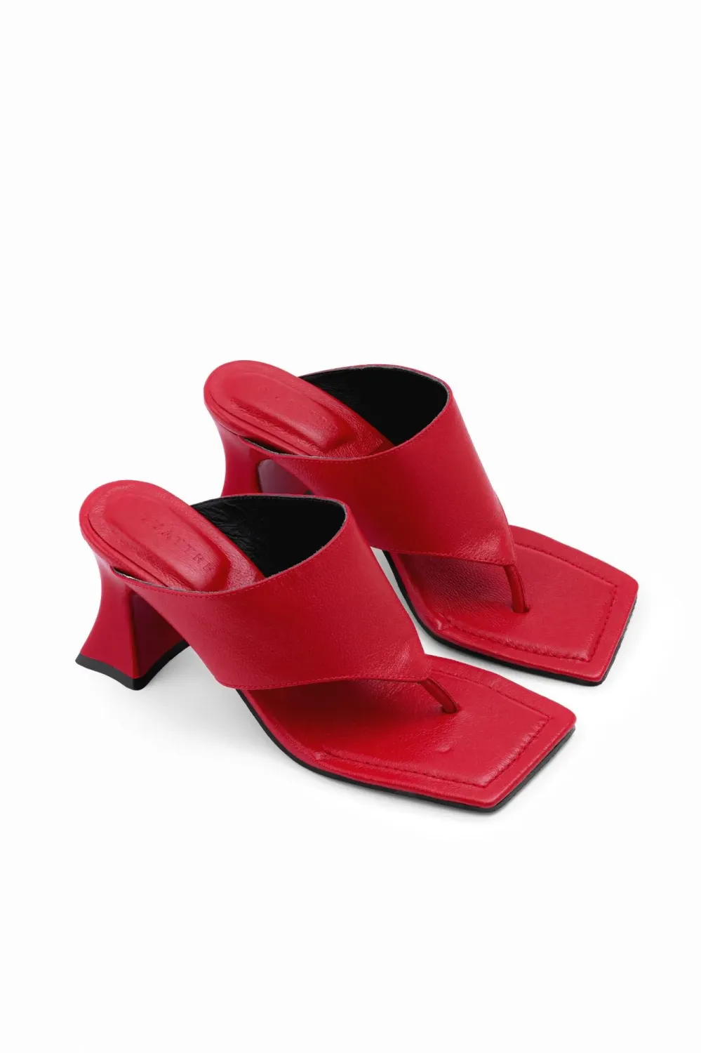 Ana Square-Toe Leather Clog | Red