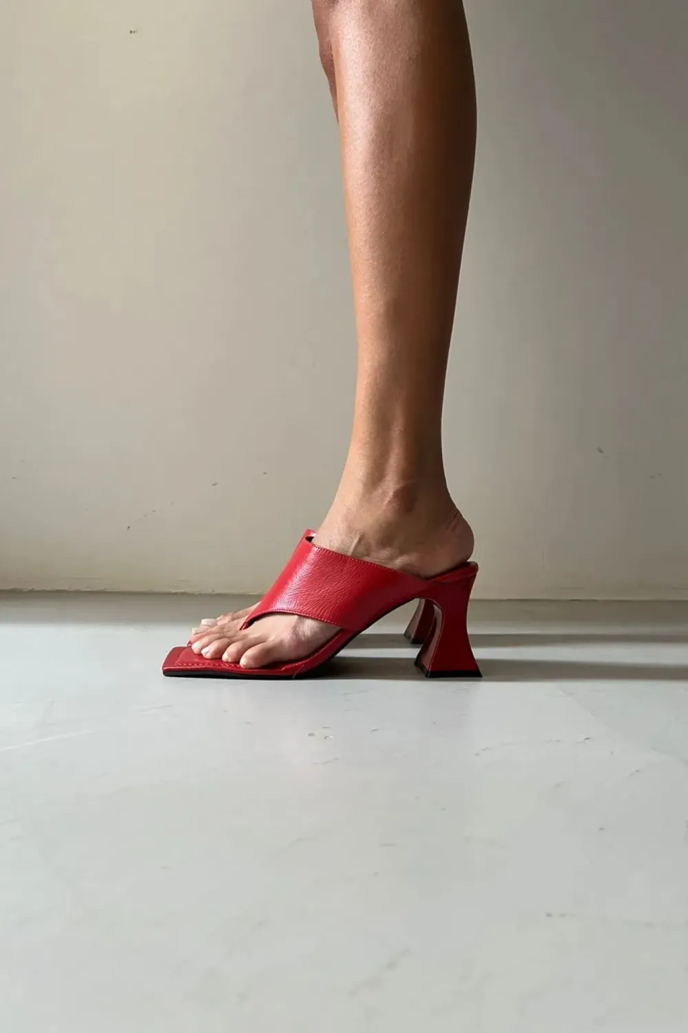 Ana Square-Toe Leather Clog | Red