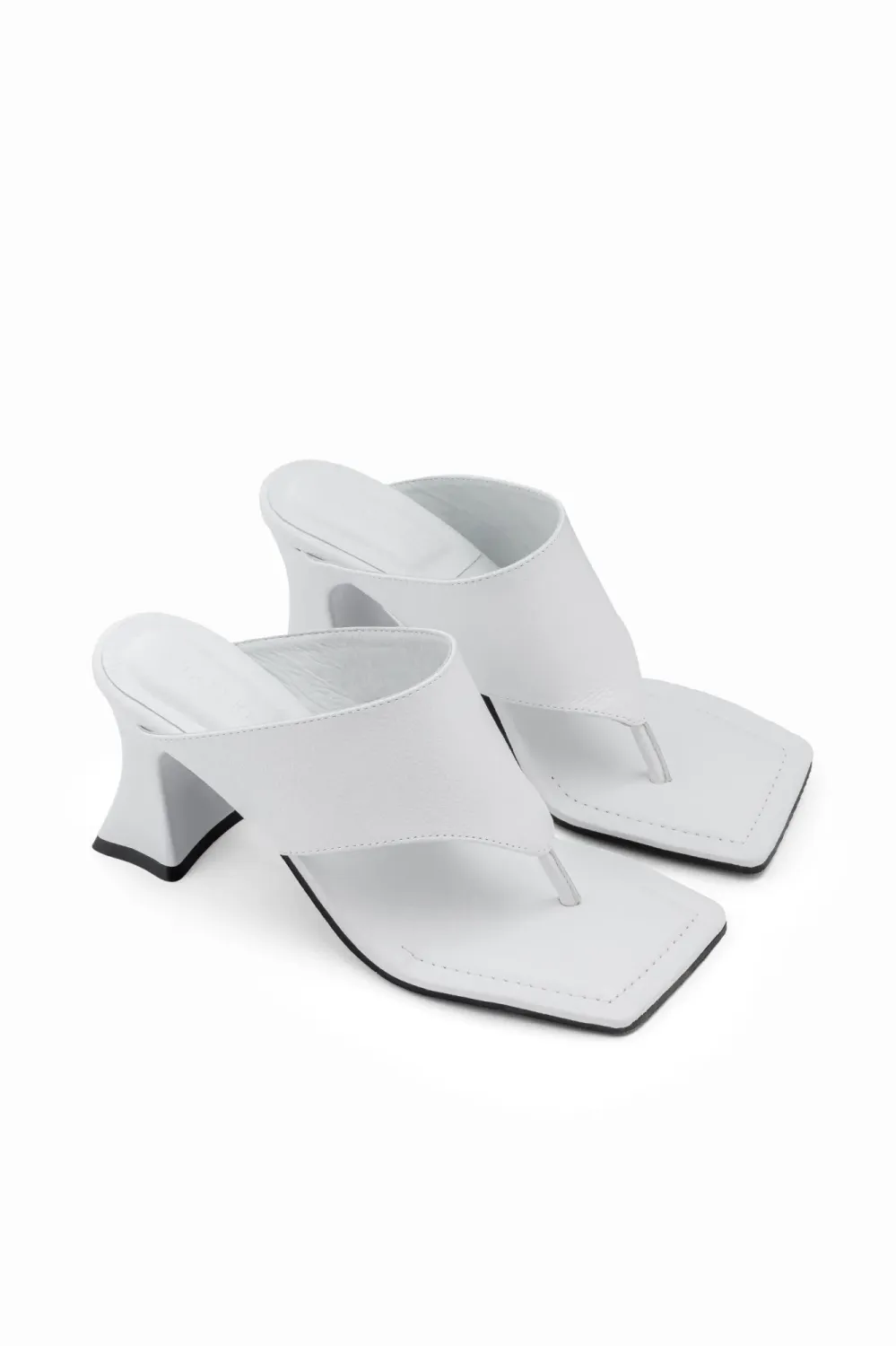 Ana Square-Toe Leather Clog | White