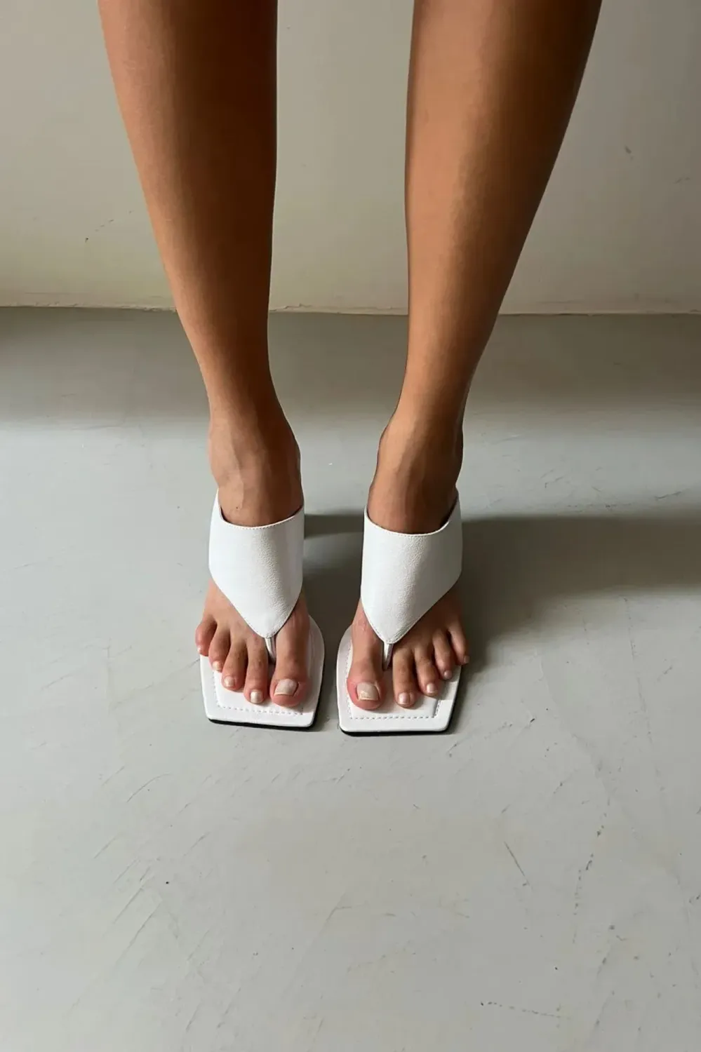 Ana Square-Toe Leather Clog | White