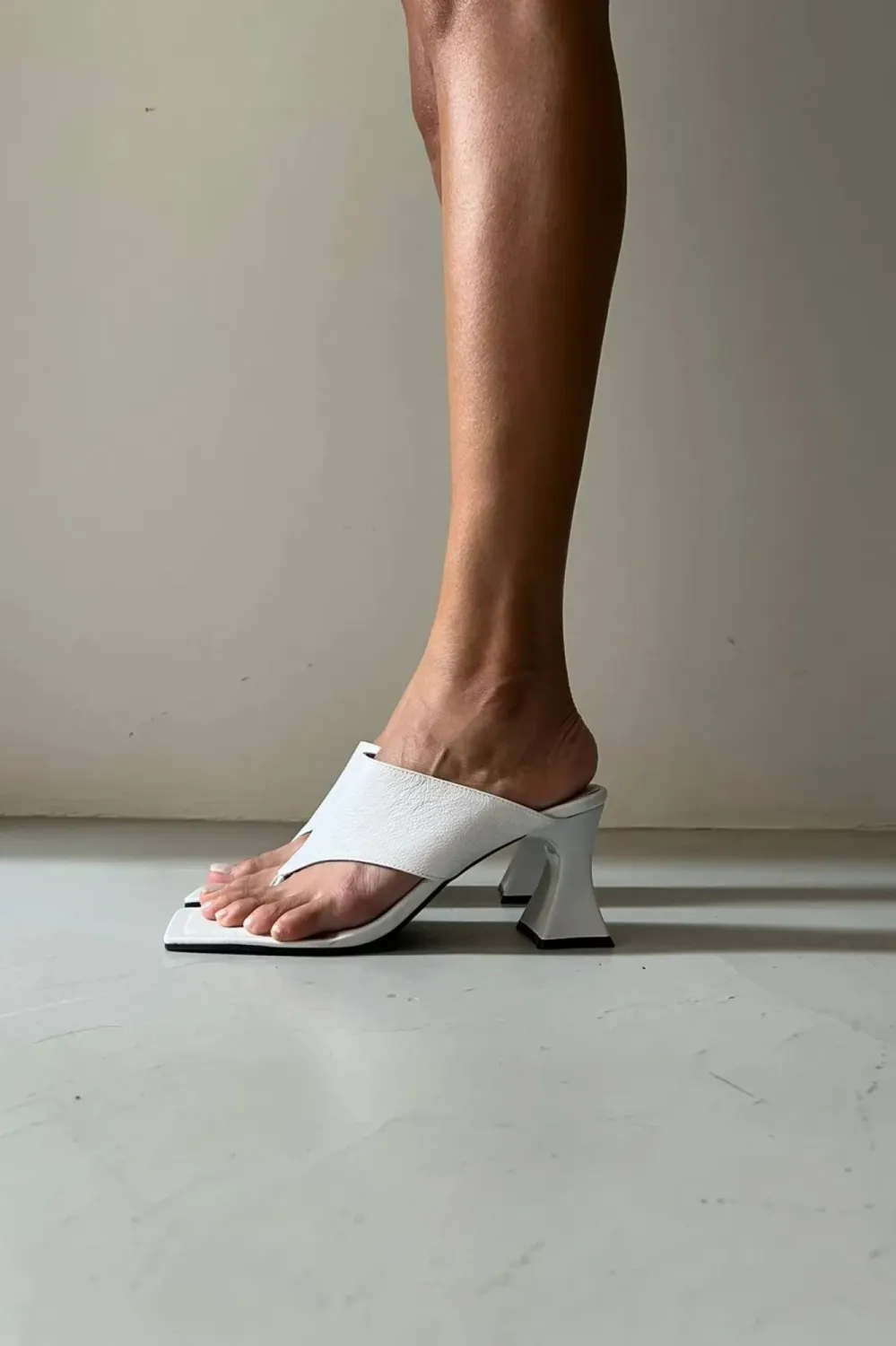 Ana Square-Toe Leather Clog | White