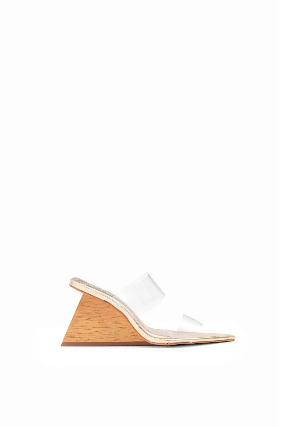Liquid Vinyl Clog with Wooden Heel | Gold