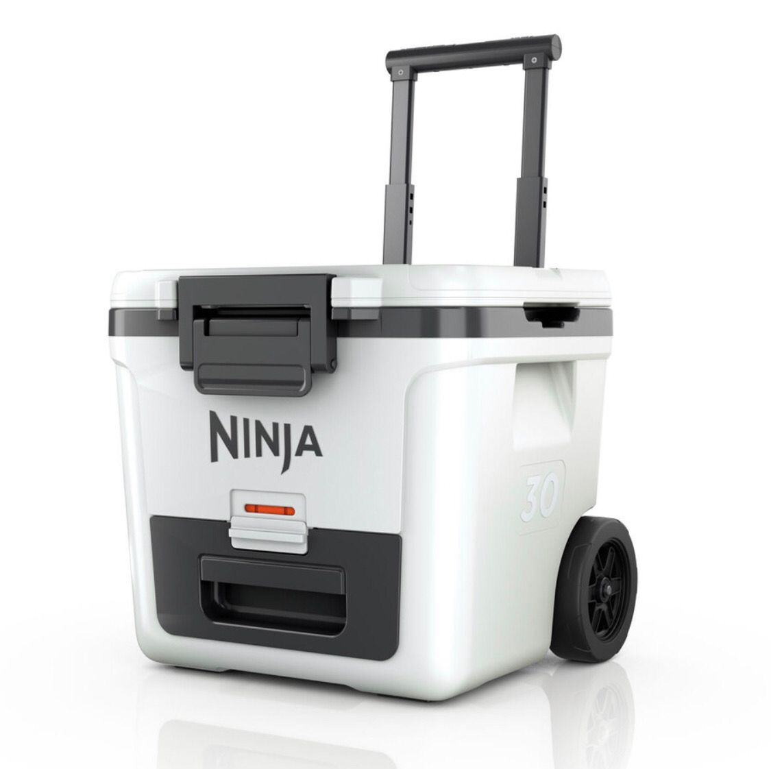 Nevera portátil Ninja FrostVault de 30 cuartos/28 litros con ruedas y zona seca, blanco