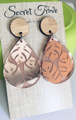 Rose Gold Monstera Teardrop Dangles Rose Gold Monstera Teardrop Dangles