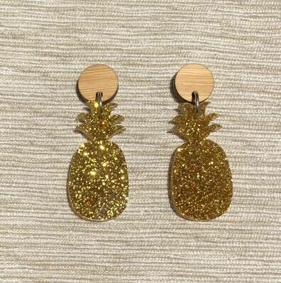 Bamboo Top Gold Glitter Pineapple Earrings Bamboo Top Gold Glitter Pineapple Earrings