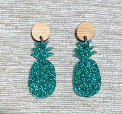 Bamboo Top Green Glitter Pineapple Earrings Bamboo Top Green Glitter Pineapple Earrings