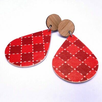 Red Check Teardrop Dangle Earrings Red Check Teardrop Dangle Earrings