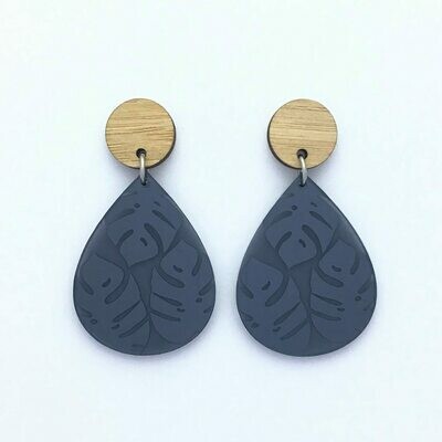 Smoky Grey Monstera Teardrop Dangles Smoky Grey Monstera Teardrop Dangles