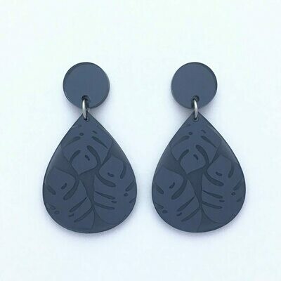 Mirror Top Smoky Grey Monstera Teardrop Dangles Mirror Top Smoky Grey Monstera Teardrop Dangles