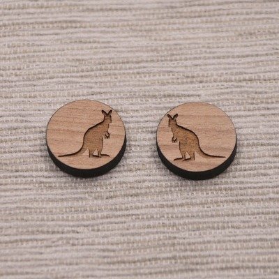 Wooden Circle Kangaroo Studs (Large) Wooden Circle Kangaroo Studs (Large)