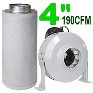 Odor Removal Filter System 4 inch 190 CFM Exhaust Fan Combo