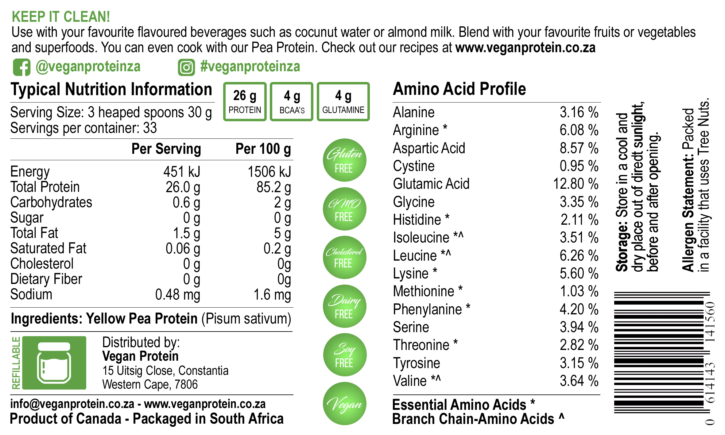 Pea Protein Powder Isolate - 1Kg in Glass Jars