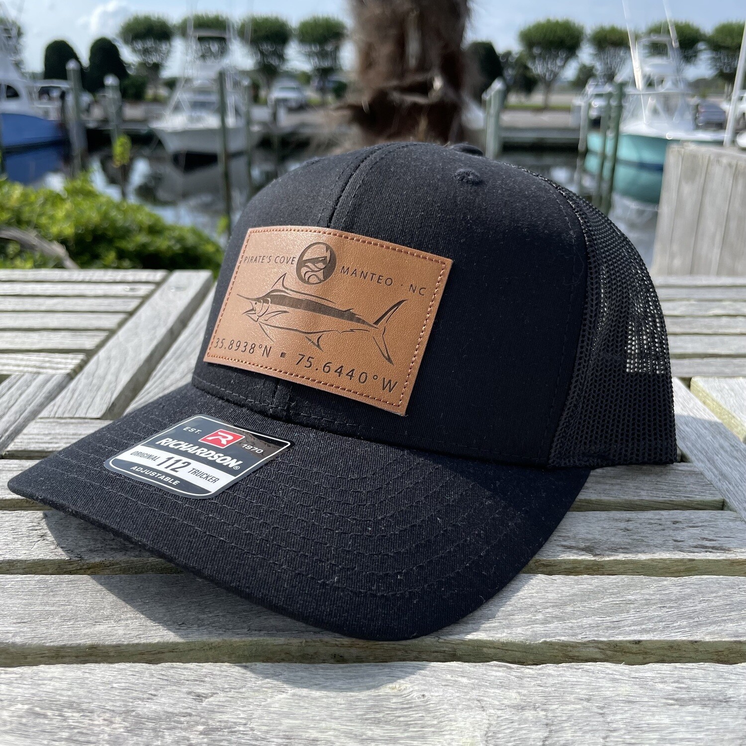 Pirates Cove Leather GPS Patch Trucker Hat